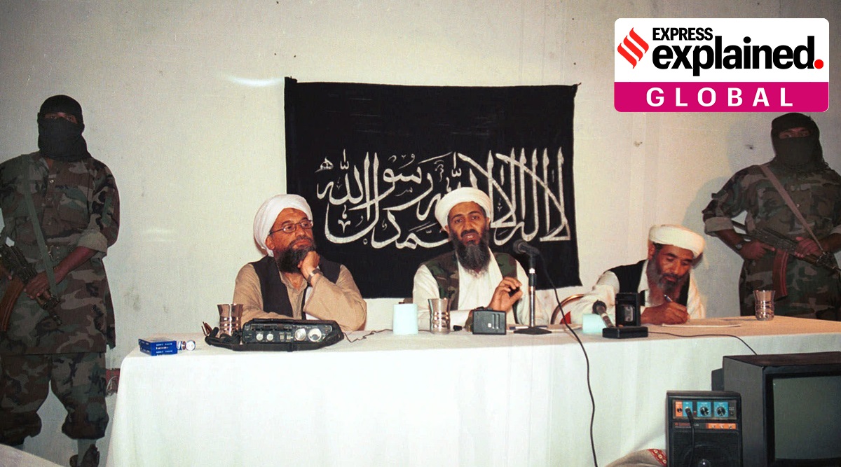 In this 1998 file photo, Ayman al-Zawahri, center left, and Osama bin Laden, center, hold a news conference in Afghanistan. (AP Photo/File)