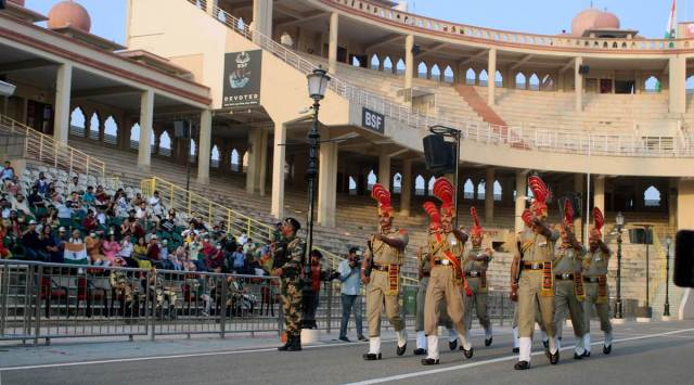 Beating the Retreat ceremony takes place Monday before a curtailed audience. (Express photo by Rana Simranjit Singh)