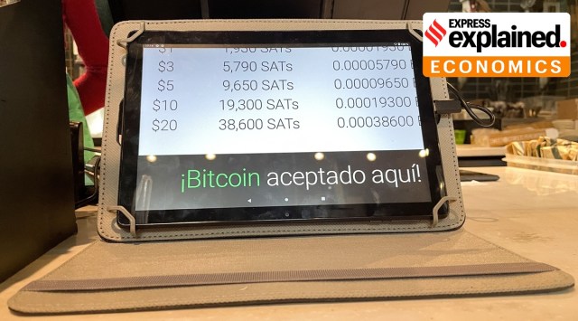 A electronic device displays Bitcoin prices in a Starbucks store where the cryptocurrency is accepted as a payment method, in San Salvador, El Salvador. (Reuters)