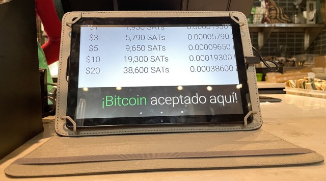 A electronic device displays Bitcoin prices in a Starbucks store where the cryptocurrency is accepted as a payment method, in San Salvador, El Salvador. (Reuters)