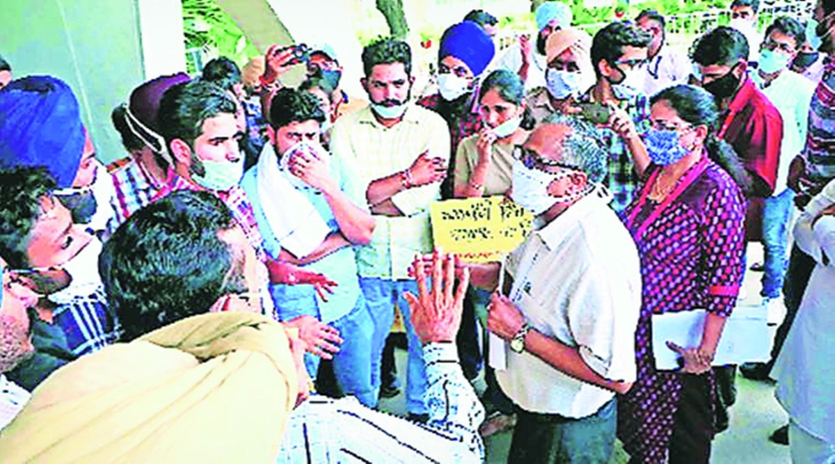 Panjab University students during a protest at the varsity campus earlier in the month.  (File photo)