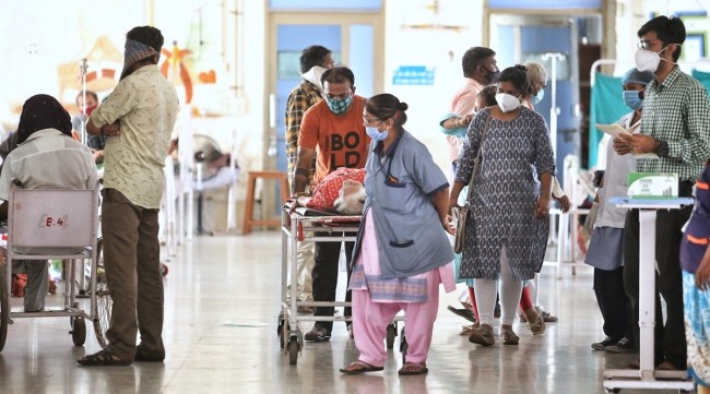 A patient being shifted from Mucormycosis ward at Civil hospital in Ahmedabad. (Express photo by Nirmal Harindran)