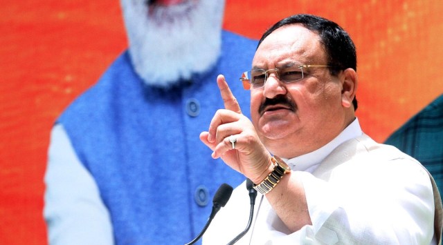 JP Nadda said the Opposition parties should introspect over their silence on 2.5 crore vaccinations on September 17. )Express photo by Prem Nath Pandey)