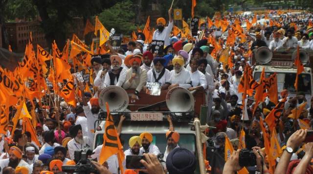 Shiromani Akali Dal (SAD) party protesting on completion of one year of their protest against the Centre's three farm reform laws,  in New Delhi. (Source: Express Photo)