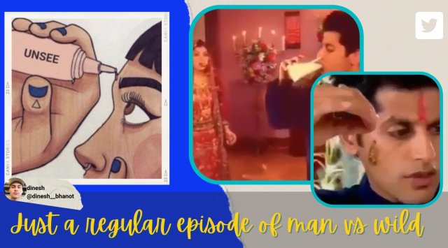 groom drinks milk with cockroach, indian tv show groom swallow cockroach, weird indian tv show scene, bizarre hindi tv show scene, indian express