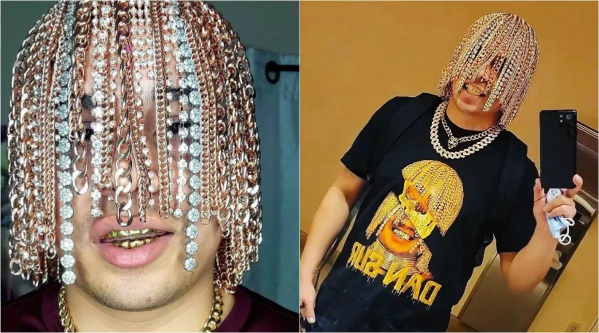 gold chain hair implants, dan sur gold chain hook on scalp, mexican rapper gold hair, mexican rapper gold chain hair implants, odd news, indian express