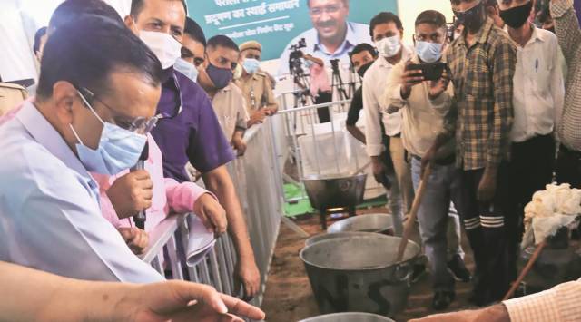 Kejriwal inspects the preparations last month. (Express Photo: Prem Nath Pandey)