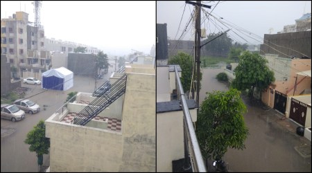 The district administration has shut schools and colleges in Rajkot following heavy rainfall since 1 am. (Express photo)