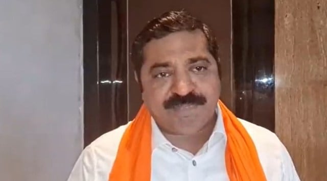 The caption accompanying Ram Kadam’s video on Twitter said no film of Javed Akhtar or that of his family members will be screened unless he apologises to workers of the Sangh and the VHP. (Screengrab/Twitter/Ram Kadam)