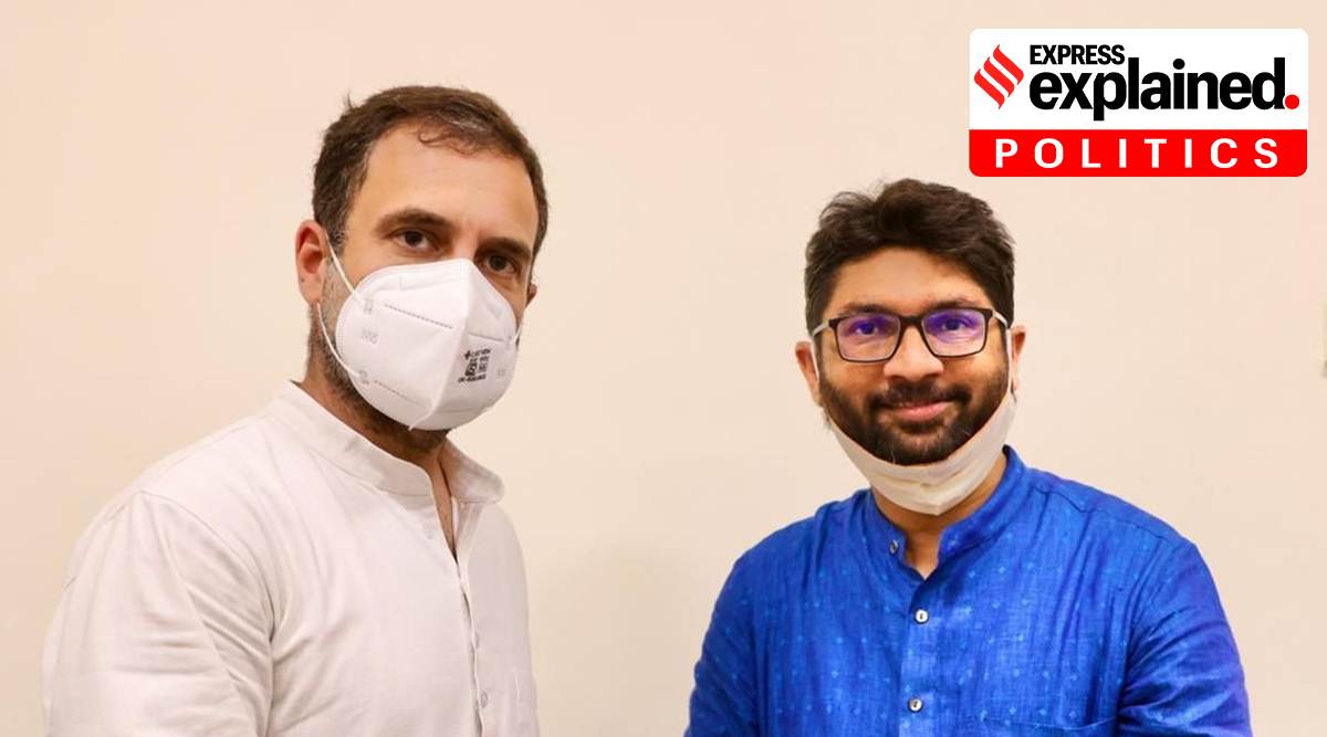 Jignesh Mevani with Rahul Gandhi at AICC HQ in New Delhi. (Source: AICC)