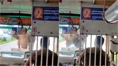 elephant attack bus, tamil nadu elephant bus attack, elephant break nilgiri bus, kotagiri bus tuskar attack, elephant bus attack video, indian express