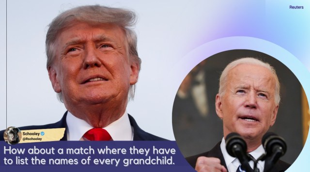 donald trump, joe biden, trump biden boxing match, trump biden knock out, Evander Holyfield vs Vitor Belfort, trump Evander Holyfield vs Vitor Belfort, funny news, indian express