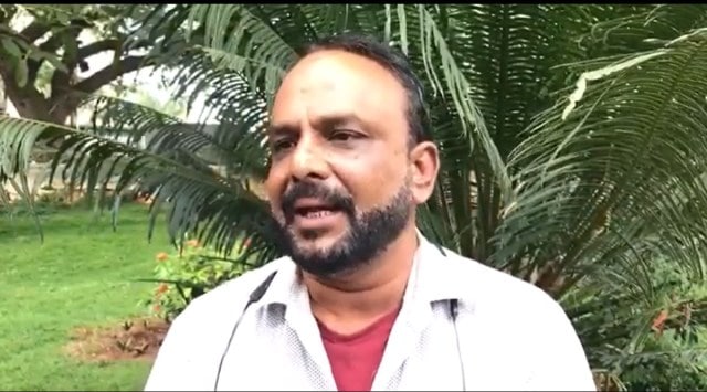 Police rushed to rescue the journalist and took him inside a room near the Kote Anjaneya Swamy temple in front of the Mysuru palace premises. (Express photo)