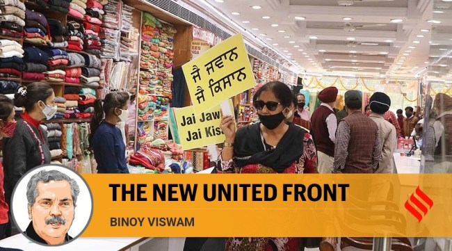 A group of women volunteers asking shopkeepers to close shops and support Farmers protest during the Bharat Bandh in Chandigarh. (Express photo/Kamleshwar Singh)