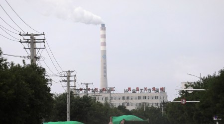 A chimney of a China Energy coal-fired power plant is pictured in Shenyang, Liaoning province. (Reuters)