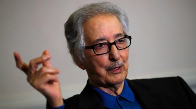 In this photo taken on Jan. 29 2019, former Iranian President, Abolhassan Banisadr, speaks during an interview with the AP in Versailles, west of Paris, France. (AP)