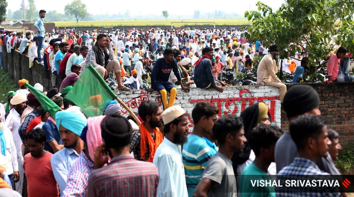 Farmers during a protest in Lakhimpur (Express photo/Vishal Srivastav)