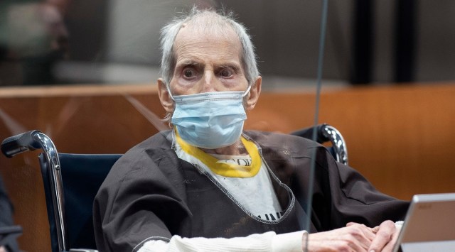 New York real estate heir Robert Durst is sentenced to life in prison without the possibility of parole for killing his best friend Susan Berman at the Airport Courthouse in Los Angeles. (Myung J. Chung/Los Angeles Times via AP, Pool)