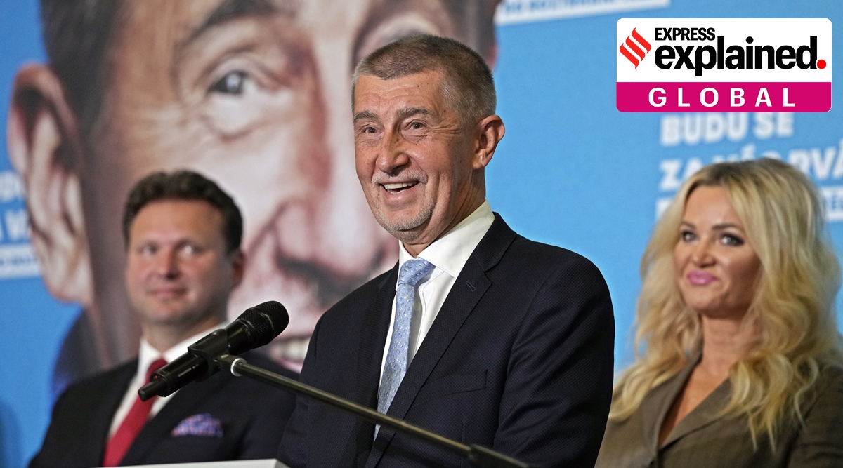 Czech Republic's Prime Minister and leader of centrist ANO (YES) movement Andrej Babis addresses the media after most of the votes were counted in the parliamentary elections, Prague, Czech Republic, Saturday, Oct. 9, 2021. (AP)