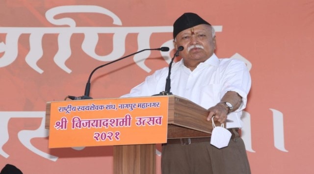  RSS Chief Mohan Bhagwat touched on a range of issues in his Vijaya Dashami address on Friday. (Twitter/RSS)

