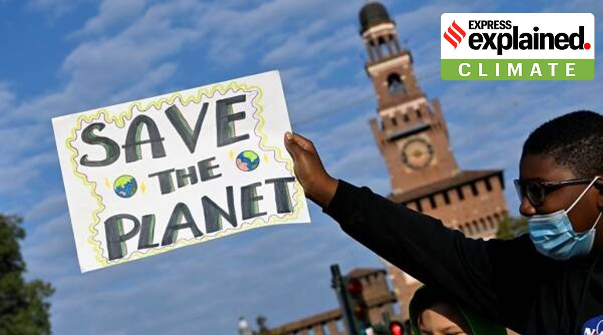 At a climate protest ahead of COP26 (or the 26th Conference of Parties to the UN Framework Convention on Climate Change).