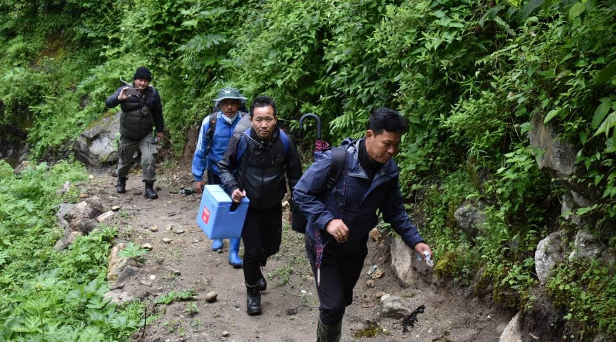 Dr Rinchin Neema had to journey seven hours by car, followed by an arduous trek, braving heavy rain during the monsoon in July. (Express)