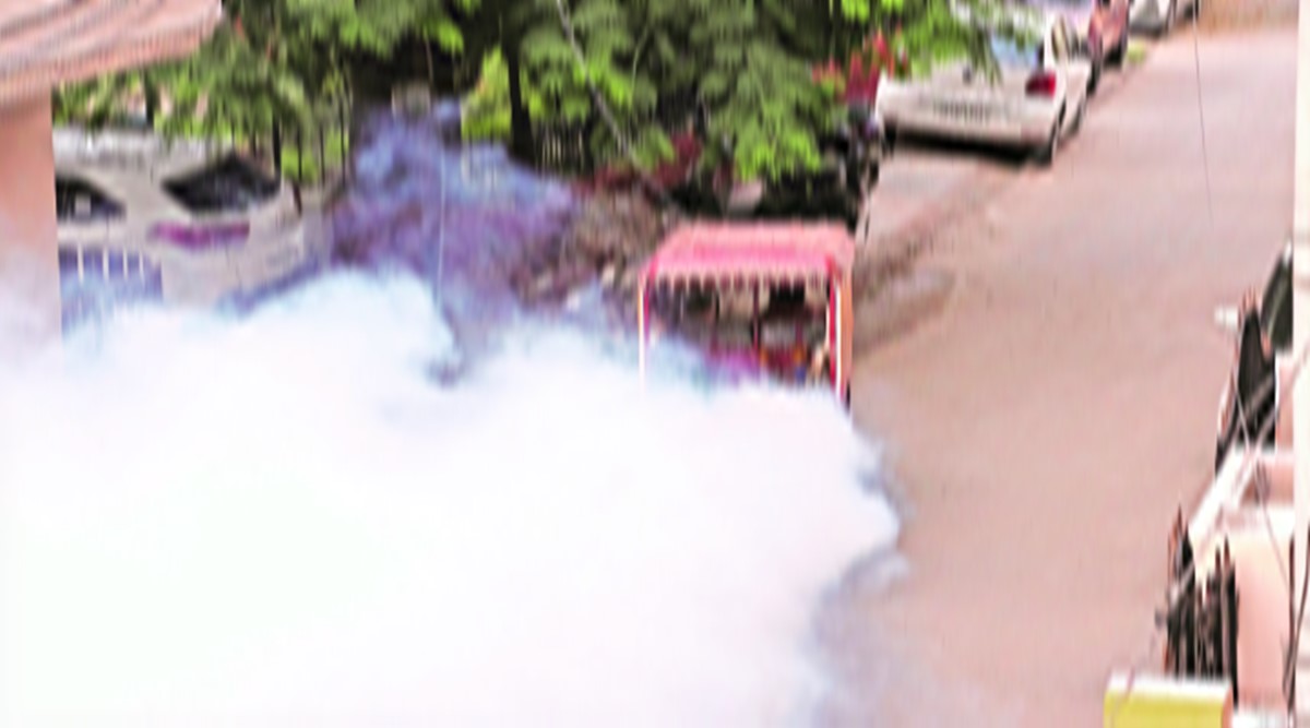 Fogging at a residential area, due to the increasing cases of dengue, in the Tricity. (Express Photo by Jaipal Singh)