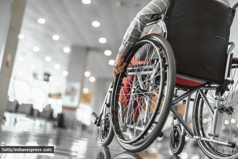 people with disability, disabled people, people on wheelchair, wheelchair in the airport, travelling in a wheelchair, wheelchair scanning, prosthetic limb, artificial limb, scanning of disabled people, Sudhaa Chandran airport incident, CISF, disability rights, indian express news
