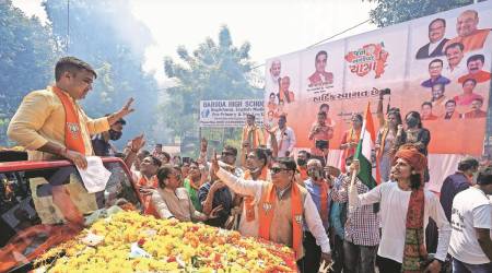 Minister Harsh Sanghavi during the Jan Ashirwad Yatra in Vadodara (Express Photo: Bhupendra Rana/File)