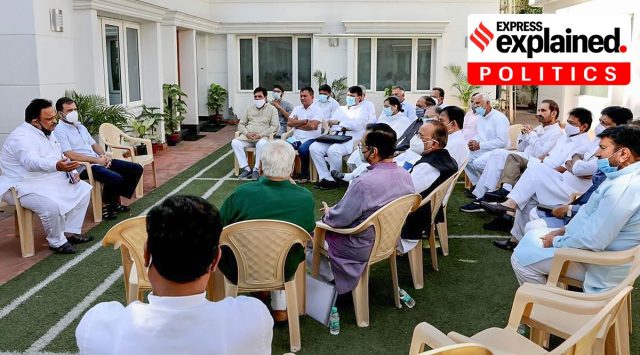 Congress leader Rahul Gandhi with Gujarat PCC leaders during a meeting, in New Delhi. (PTI Photo)
