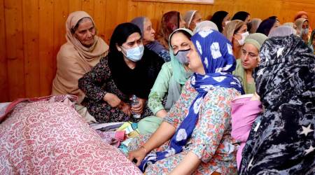 At Supinder Kaur’s home Thursday. She was living in Srinagar for the past 10 years. (Express photo by Shuaib Masoodi)