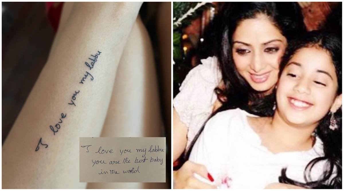 जनहव कपर न हथ पर बनवय यनक टट शरदव क हडरइटग म  लखवय आई लव य मय लबब  Janhvi Kapoor got unique tattoo written in  Sridevis handwriting  I love you