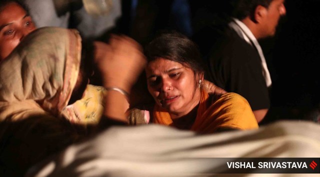 Families mourn the death of farmers who were killed in Uttar Pradesh's Lakhimpur Kheri district on Sunday. (Express Photo by Vishal Srivastava)