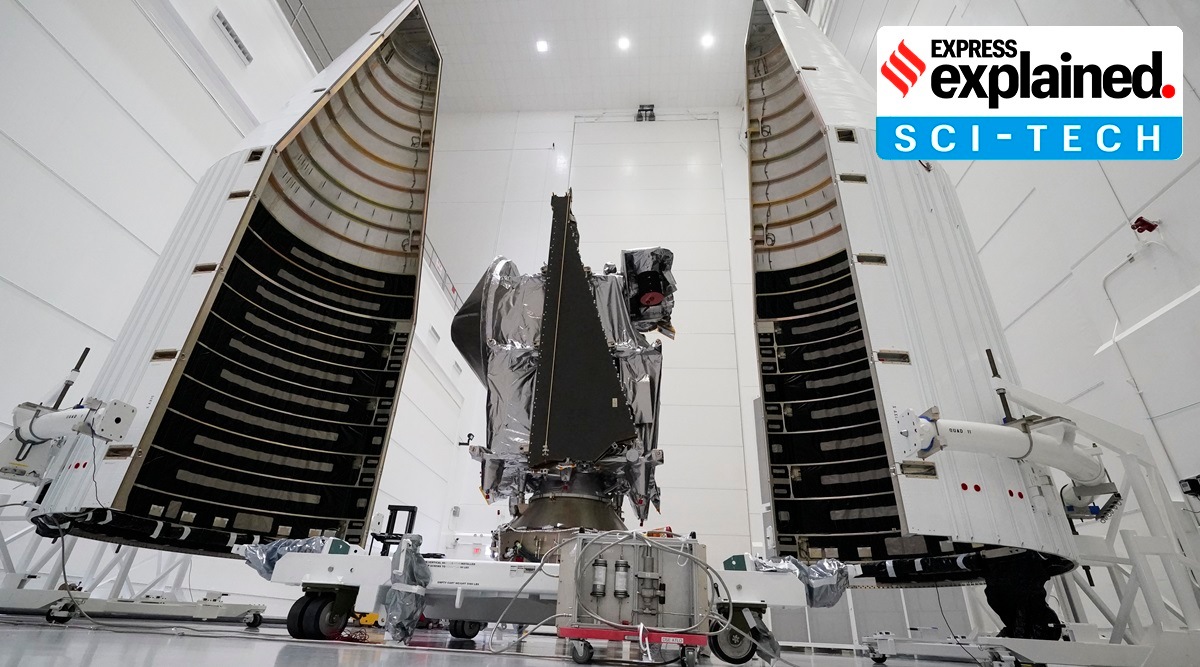 NASA's Lucy spacecraft is seen at the AstroTech facility, Wednesday, Sept. 29, 2021, in Titusville, Fla. (AP Photo/John Raoux)