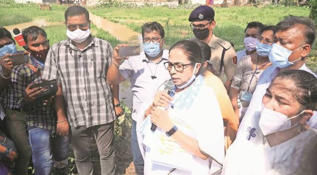 Chief Minister Mamata Banerjee visits a flood-hit area in Arambagh, Hooghly district, on Saturday. (CMO)