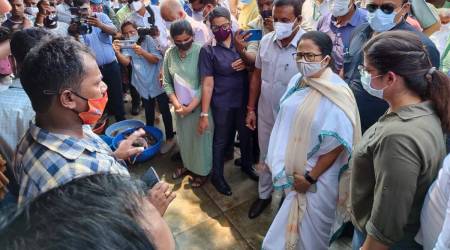 During his three-day visit, Mamata Banerjee also interacted with fishermen at Betim. (Express Photo)