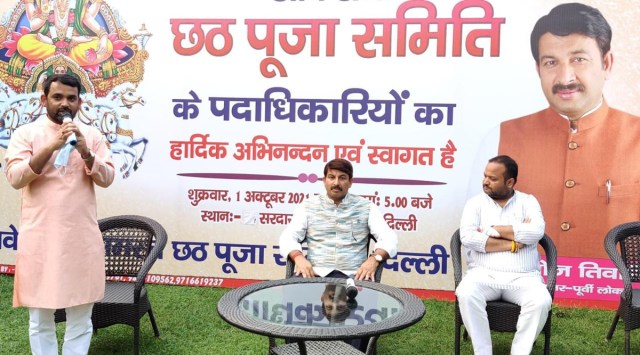 “When everything is returning to normalcy, then if Arvind Kejriwal does such a conspiracy, we will show him by celebrating Chhath Puja that we can’t be stopped,” Tiwari said, addressing a gathering of members of the Chhath Puja Samiti Friday. (Express photo)