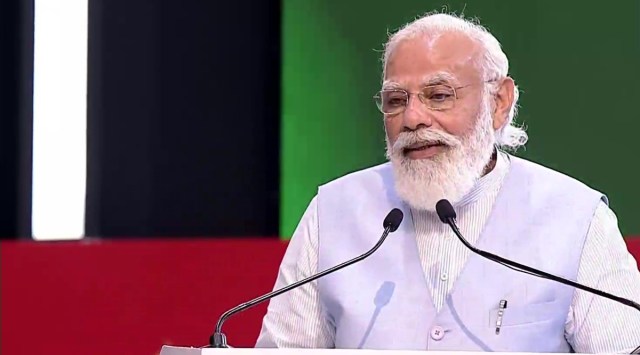 Narendra Modi, PM Modi in Lucknow, PM Modi news, Azadi@75, Yogi Adityanath, UP news, India news, Indian express