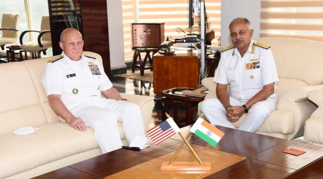 Admiral Gilday with Vice Admiral Ajendra Bahadur Singh, Flag Officer Commanding-in-Chief, Eastern Naval Command. 