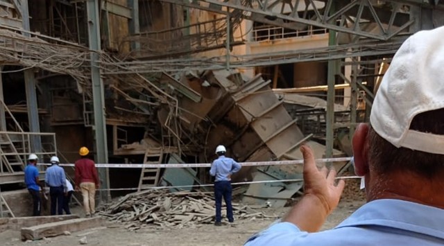 At the accident site in Porbandar on Wednesday. (Express photo)