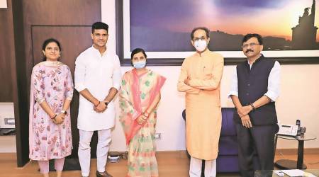 Kalaben Delkar and her son Abhinav joined Shiv Sena on Thursday. (Express)