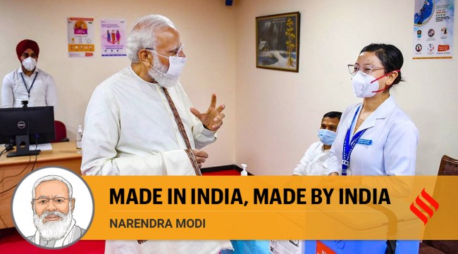 Prime Minister Narendra Modi visits Ram Manohar Lohia Hospital as India crossed the 1 billion Covid-19 vaccine dose milestone, in New Delhi. (PTI Photo)
