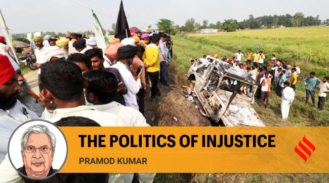 During a protest in Lakhimpur Kheri