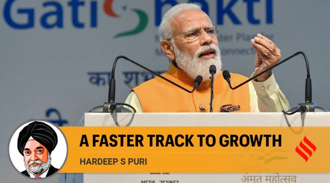 Prime Minister Narendra Modi during the launch of the PM Gati Shakti National Master Plan, at Pragati Maidan, in New Delhi. (PTI)