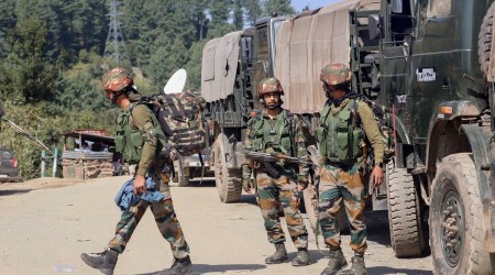 Army soldiers during an encounter with terrorists at Dehra Ki Gali (DKG) area of Surankote in Poonch, Tuesday, Oct. 12, 2021. (PTI Photo)