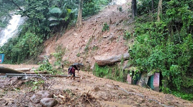 Landslide following heavy rains in Idukki, Saturday, Oct. 16, 2021. (PTI Photo)