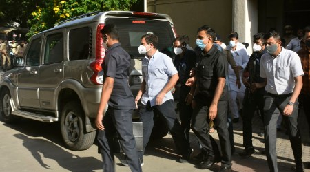 Congress leader Rahul Gandhi arrives appears before a magistrate court in connection with a defamation case, in Surat, Friday, October 29. (PTI)