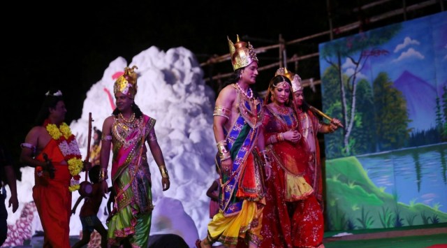 Actors at a Ramleela full dress rehearsal near the red fort in Old Delhi on Tuesday (Express Photo by Tashi Tobgyal)