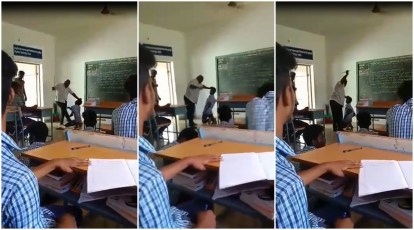 414px x 230px - Caught on camera: Tamil Nadu teacher kicks student, beats him with stick  'for skipping class' | Cities News,The Indian Express