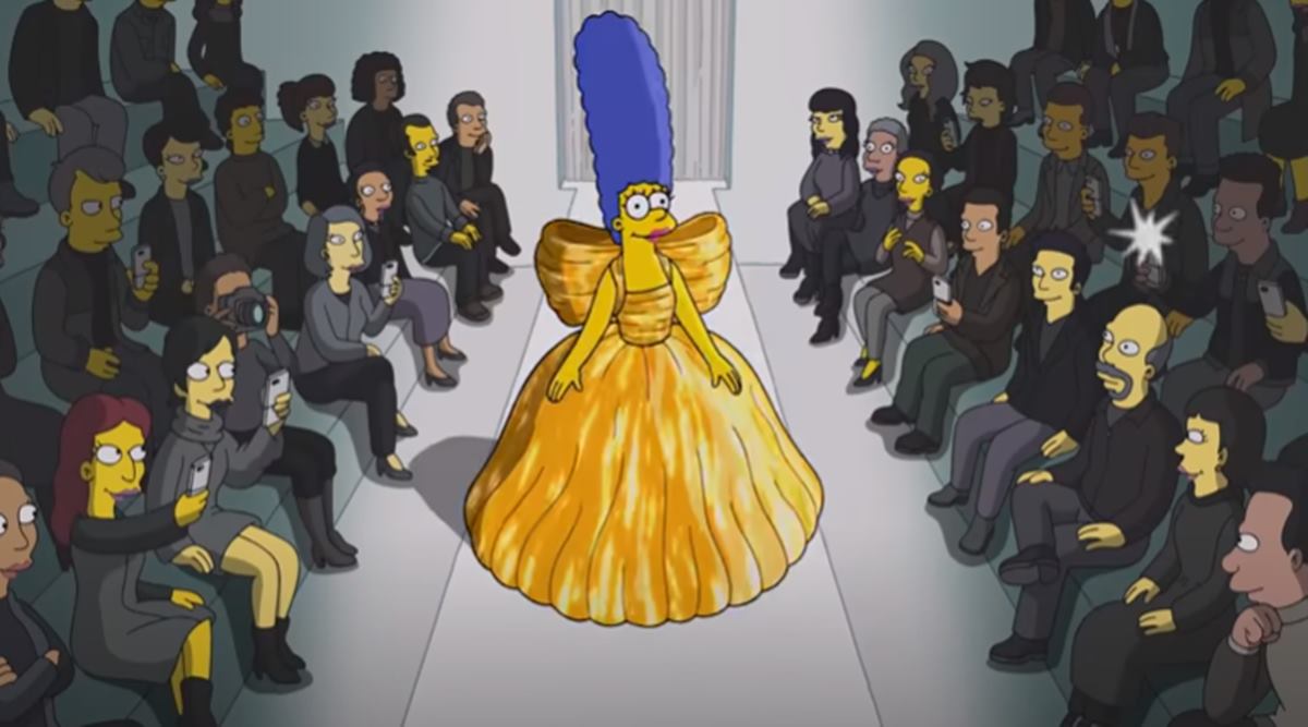 marge project runway dress Justin Bieber and Kim Kardashian star in The Simpsons at PFW Marge Simpson finally gets a